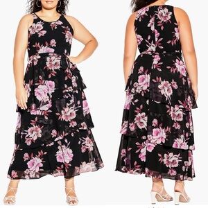 NWT City Chic Epic Rose Tiered Maxi Dress Floral Sleeveless Chiffon 20 Large